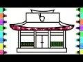Chinese Restaurant with Glitters Coloring Pages - How to Draw Restaurant