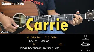 carrie europe easy guitar tutorial with chords guitar lessons