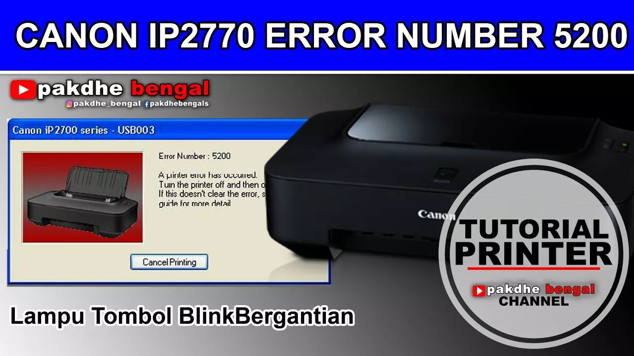 Cara Mengatasi Lampu Orange Berkedip Lima Kali Pada Printer Canon iP2770 || Solusi Red Blinking 5X. 