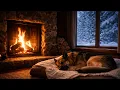 8 Hours Cozy Fireplace with Sleeping German Shepherd Winter Snow Cabin Ambience for Sleep