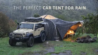 DARK & GLOOMY Rain Camp in my COZY Car Tent 🌧️ Relax, Eat, Sleep, Study ASMR