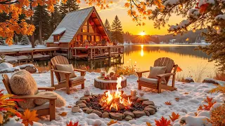 Soothing Piano Music Winter Riverside Crackling Campfire Snowfall Gentle River For Sleep 