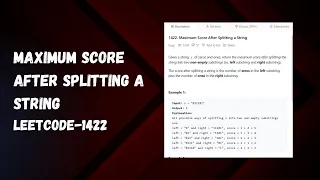 Maximum Score After Splitting a String leetcode-1422 java solution