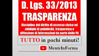 TUTTO il DECRETO TRASPARENZA pochi minuti! - RIPASSO - RIASSUNTO D. LGS. 33 / 2013