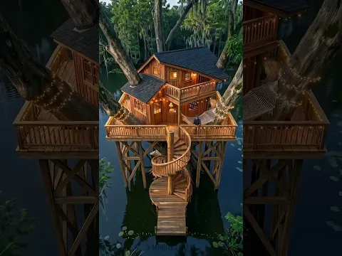 Treehouse Build 🌿🏡 Magical Floating Forest Cabin, Wood decor #shorts #treehouse