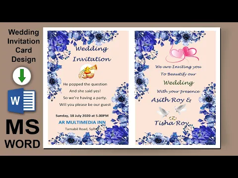 Download MP3 MS Word Tutorial: Wedding Card Design in MS Word 2019 | Marriage Invitation Card Word| AR Multimedia