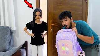 سارة معصبة والسبب شنطة المدرسة !!