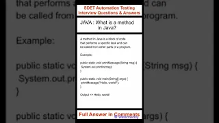 JAVA What is a method in Java SDET Automation Testing Interview Questions Answers