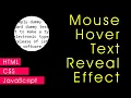 Text Revealing Mouse Hover Effect using HTML CSS JavaScript Css Hover Effect in 2020