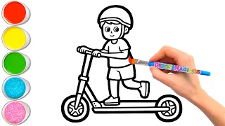 🛴🛹 Dibuja y Colorea Diversión al Aire Libre: Patinete, Patines y Monopatín 🎨 Arte para Niños #313