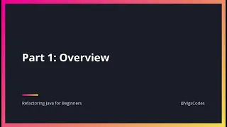 Refactoring Java for Beginners - Part 1 Overview
