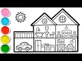 House Cross Section Drawing Painting and Coloring for Kids Toddlers How to Draw Paint Easy