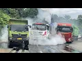 Lagu Truck Trailer Muatan 60 Ton Melintang Di Jalan Hingga Kabin Berguncang Keras Di Bukit Kodok