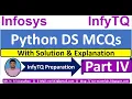 InfyTQ DS MCQs InfyTQ 2023 Python MCQs Preparation Python MCQs Solution Explanation Part-4
