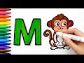 Easy Alphabet Letter M Drawing and Coloring for Kids Step by Step Toddler Art Tutorial