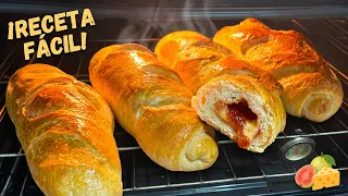 PAN RELLENO de QUESO y BOCADILLO | Receta FÁCIL y Esponjosa 🍞🧀❤️