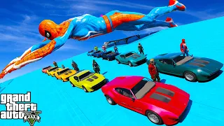 Rampa com Carros e Homem Aranha! Stunt Race Challenge and Ragdoll on Cars, Planes and Villains GTAV