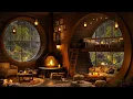 Download Lagu Cozy Hobbit House in Forest 🍀 Rainy Day with Dreamy Jazz Music Fireplace For Relax, Study and Sleep.