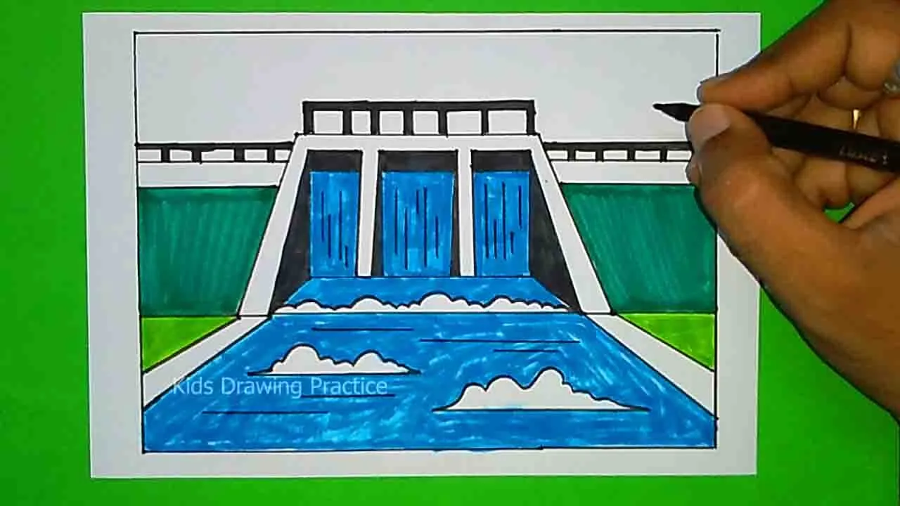 How to draw a Dam Drawing | River Dam Drawing | Easy Dam Drawing