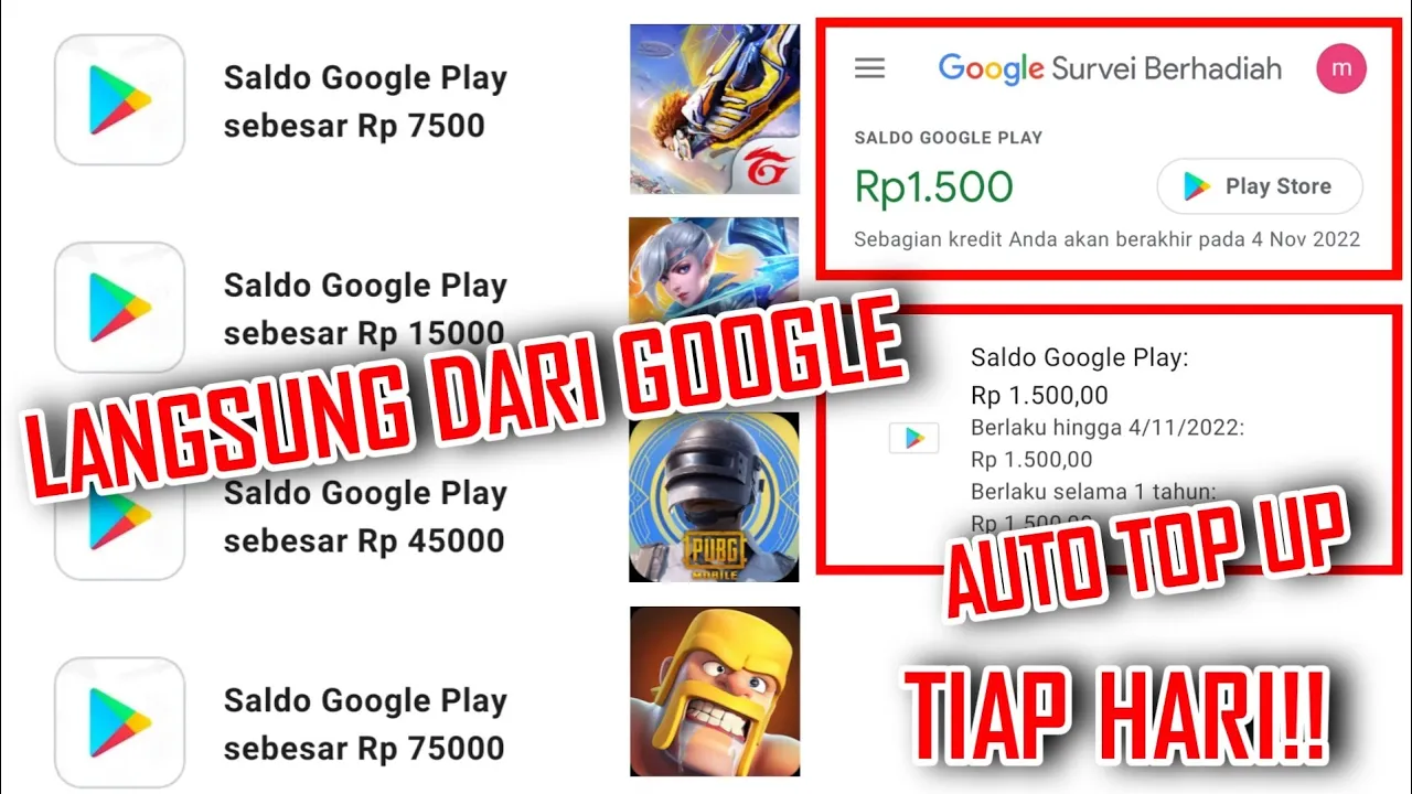 SALDO GOOGLE PLAY GRATIS!! VERSI INDONESIA AUTO TOP UP GAME 100% WORK