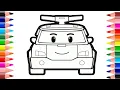 How to draw and color a police car Transformation of Robocar Poli coloring pages
