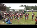 Atholl Highlanders led by Pipe Band arrive for the 2022 Atholl Gathering Highland Games in Scotland