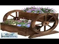 Wooden Wagon Planter Box Garden Planter with WheelsDecorative Planter for Flowers Herbs Review