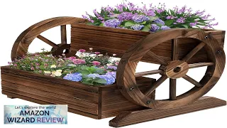 Wooden Wagon Planter Box Garden Planter with WheelsDecorative Planter for Flowers Herbs Review