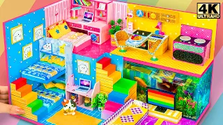 DIY Miniature House 0421 قم ببناء حوض أسماك مصغر في منزل من طابقين مع 5 غرف من الورق المقوى 