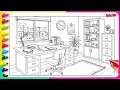 Coloring 1990s STUDY ROOM Satisfying Marker Coloring Cozy Vintage Study Room Coloring Process