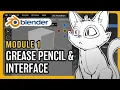 Blender 2D Animation Basics for Beginners - Grease Pencil UI Tools Your First Sketch