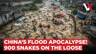 wading through waist deep water with bamboo sticks 900 snakes invade flooded china towns vertex