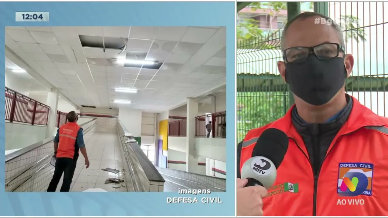 Escola Bom Pastor: chuva transborda caixa d’água e teto desaba, Defesa Civil isolou o local