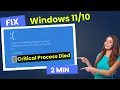 How To Fix Critical Process Died Error on Windows Stop code Critical Process Died Fixed