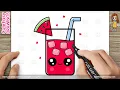 Lagu How to Draw a Cute Glass of Juice / Watermelon Drink for Kids Step by Step