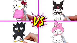 How to draw Hello Kitty vs My Melody vs Kuromi  vs Badtz-Maru
