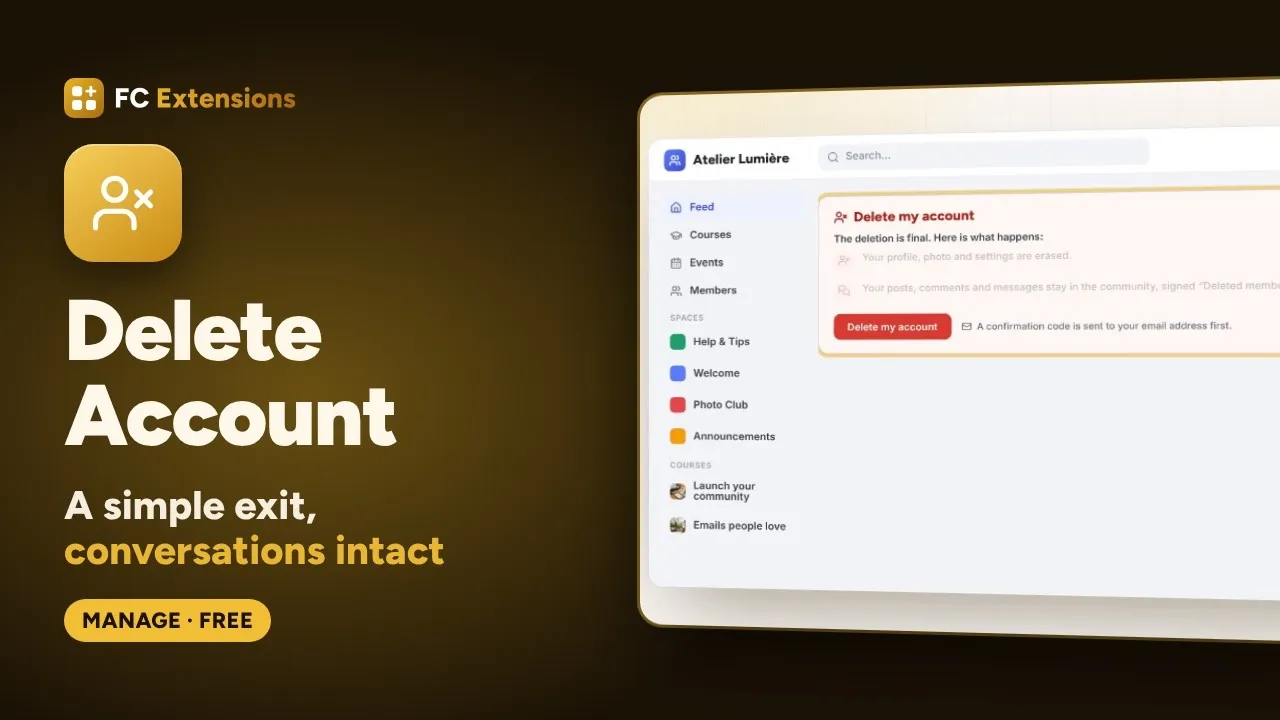 Delete Account for FluentCommunity: a simple exit, conversations kept