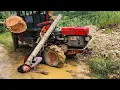 Download Lagu agricultural vehicle transporting wood, girl alone loading large logs onto the vehicle