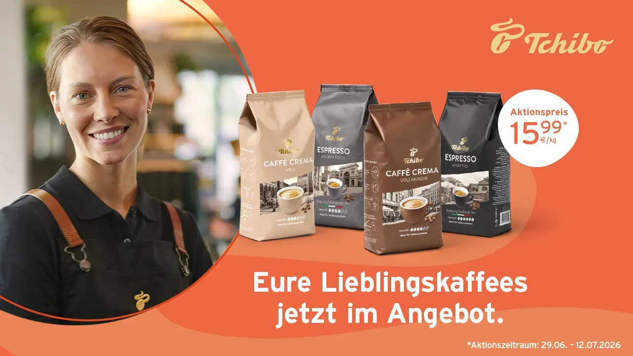 Tchibo — Tchibo Kaffee: Von mildem Caffé Crema bis kräftigem Espresso – Jetzt im Angebot (YouTube video ad)