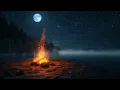 Midnight Campfire Forest Night Full Moon Wilderness Lake Peaceful Escape