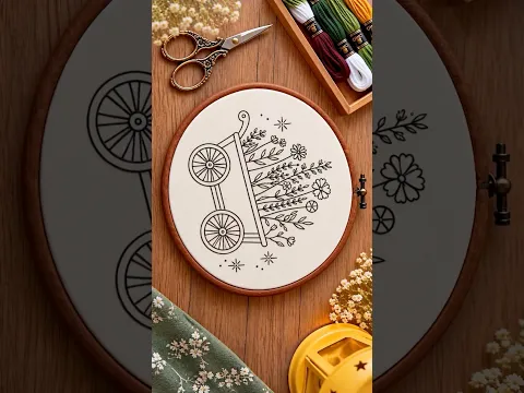 Easy Flowers Cart Embroidery🌸🪡  #embroidery #art #Shorts