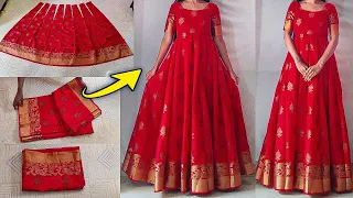 Download Anarkali dress cutting \u0026 stitching easily | | Convert saree into long gown/frock/dress | Saree reuse MP3