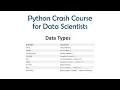 2 Python Crash Course for ML - Data Types in Python ML for Data Science