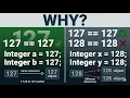 Why 127 127 is true but 128 128 is FALSE in Java