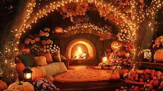 Cozy Autumn Night In A Pumpkin Wonderland Relaxing Fireplace Sounds For A Magical Fall Evening 