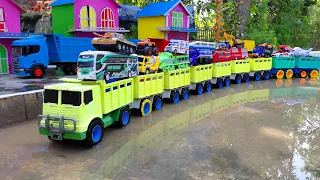 Mobil truk tronton panjang bongkar mobil mobilan, truk oleng, mobil pemadam, tank baja, mobil molen