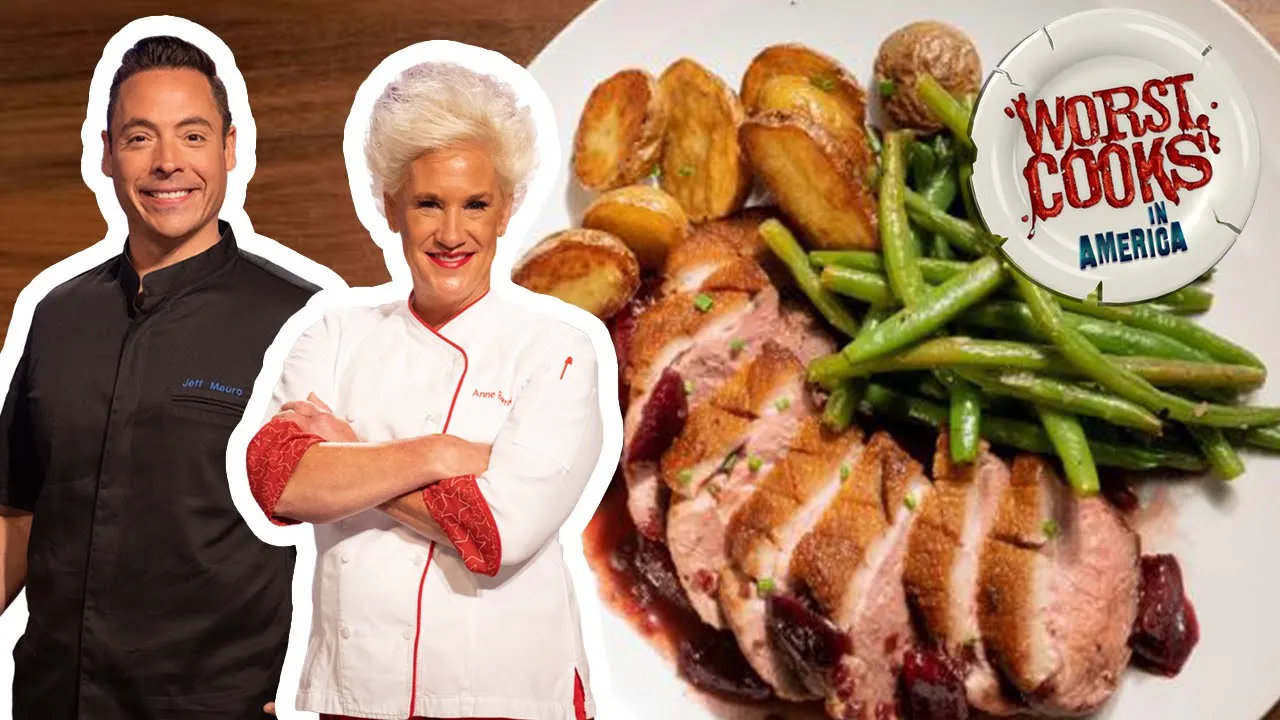 Anne Burrell and Jeff Mauro Make Seared Duck Breast   Worst Cooks in America   Food Network