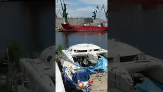 Our trimaran under refit in POLAND from above!  #shorts