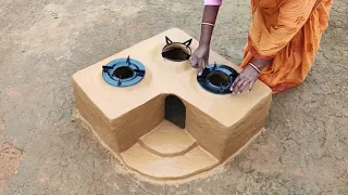 3 burner chulha making without gas silinder || Village style traditional chulha 