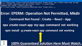 How To Fix npm Error Eperm Operation Not Permitted Mkdir Command Not Found Create React App Com Sol